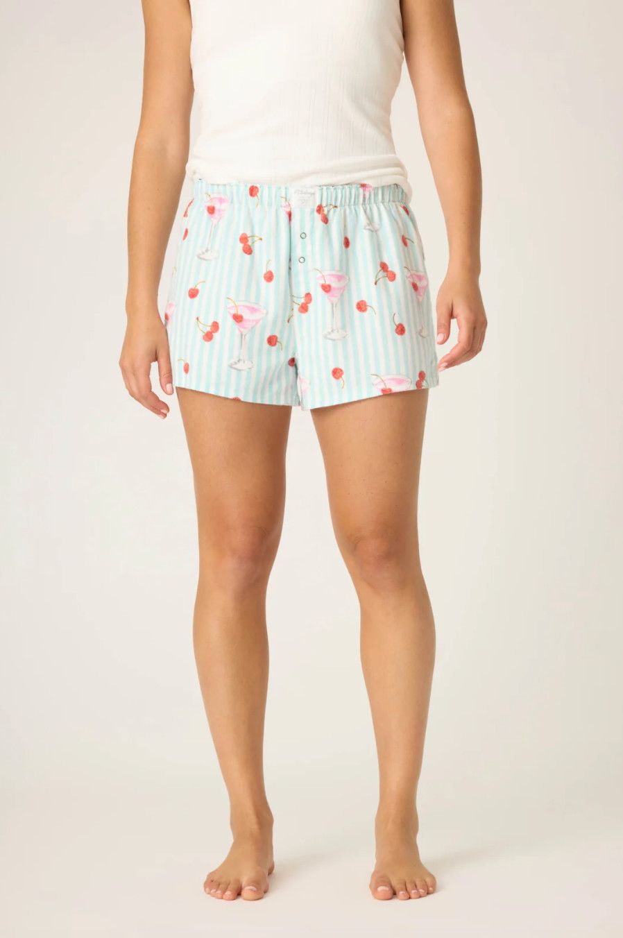 Ma Cherie Cherry Print Flannel Shorts Light Mint 