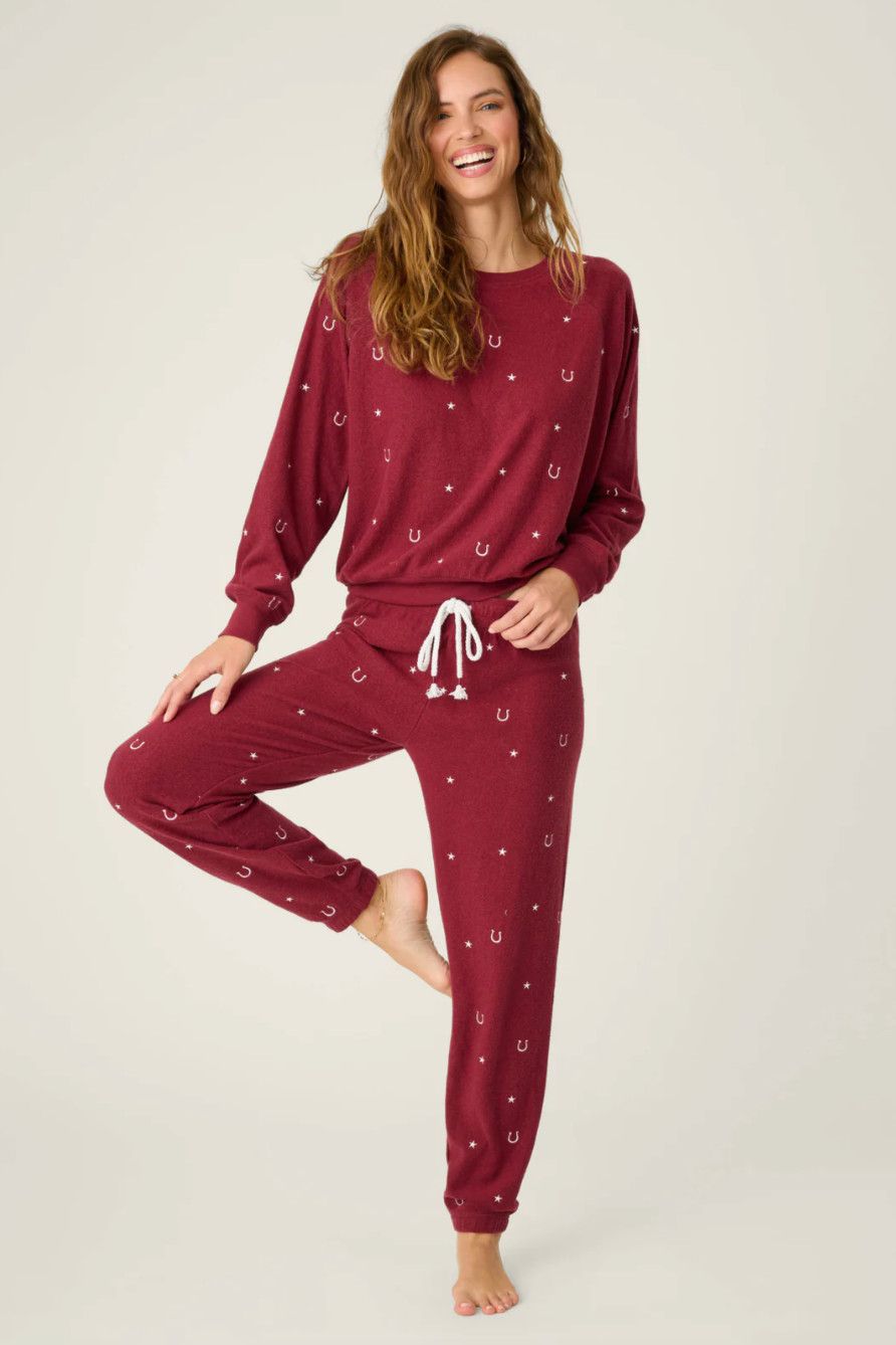 Hold Your Horses Horseshoe Embroidered Fleece Lounge Set Port