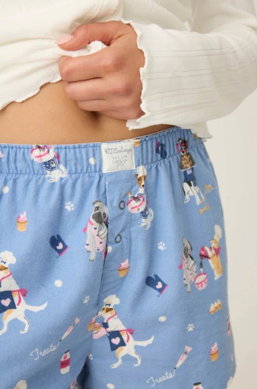 Baked Woof Love Dog Print Flannel Shorts Denim
