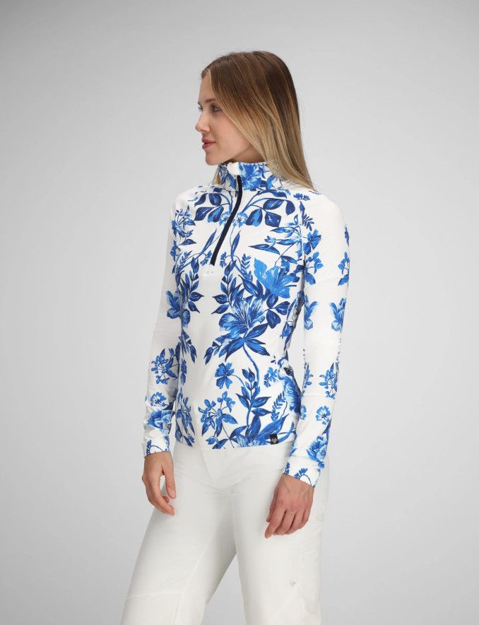 W Oly Baselayer Zip Top Midnight Flowers
