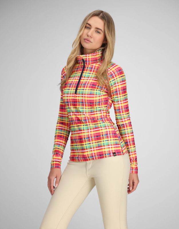 W Oly Baselayer Zip Top Sun Day Plaid