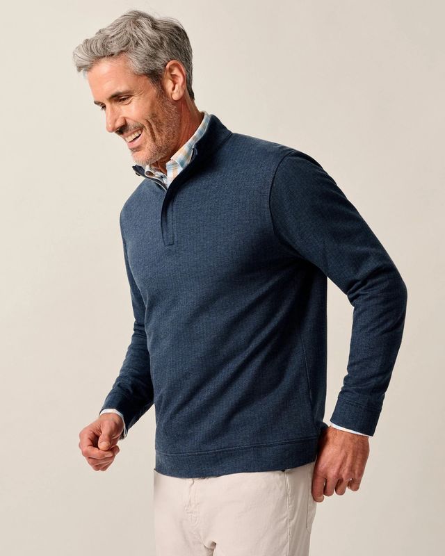 Rubin Herringbone Cotton Cashmere 1/4 Zip Pullover Navy