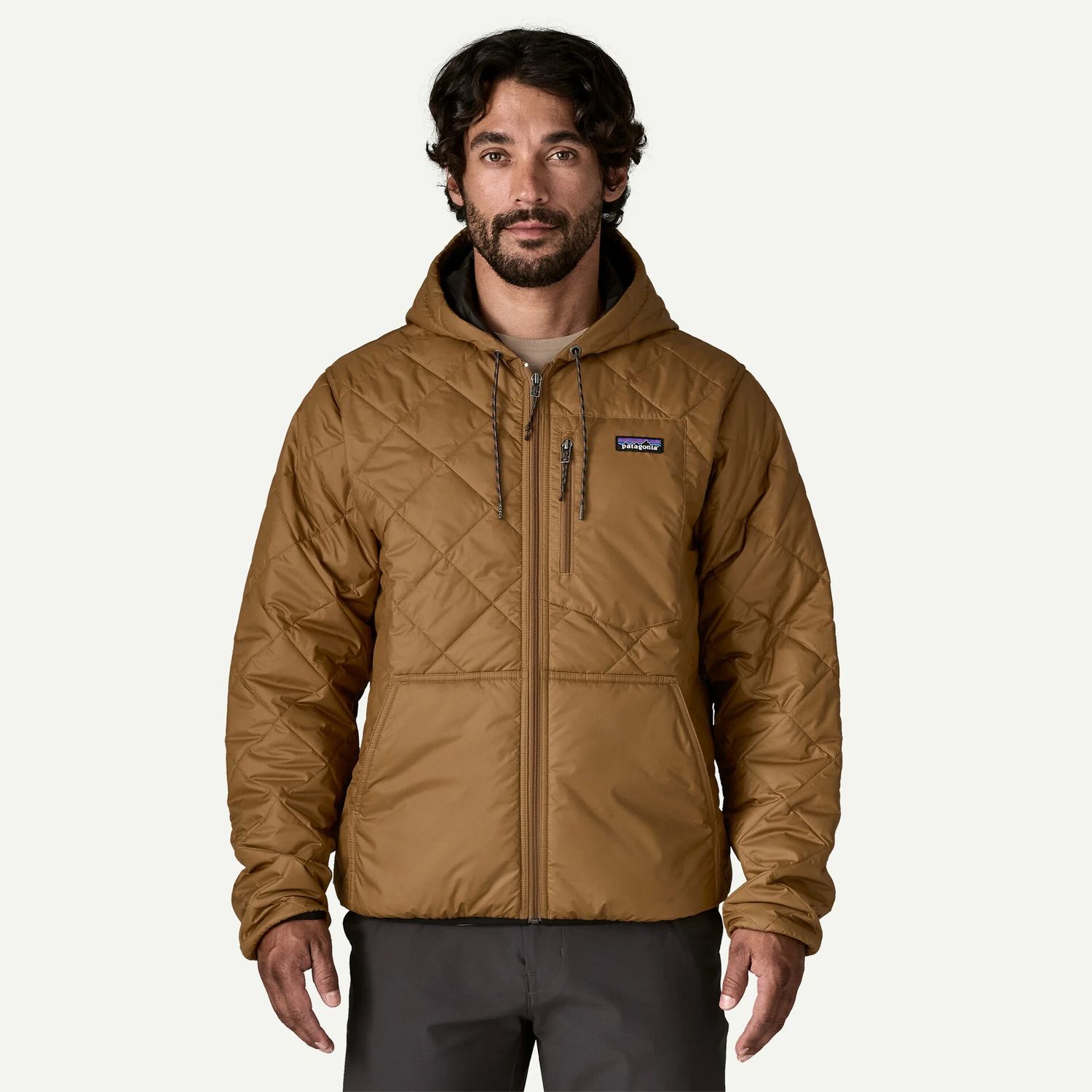 M's Diamond Quilted Bomber Hoody Deer Brown