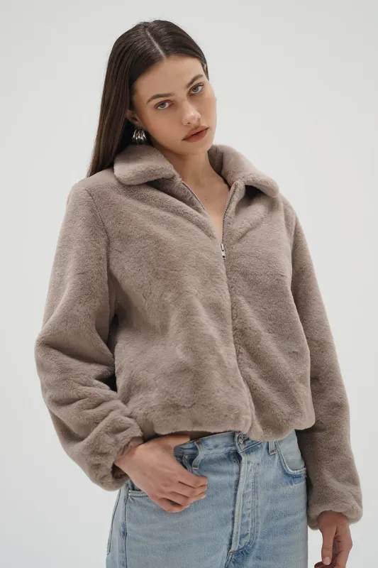 Stella Zip Up Bomber- Pebble