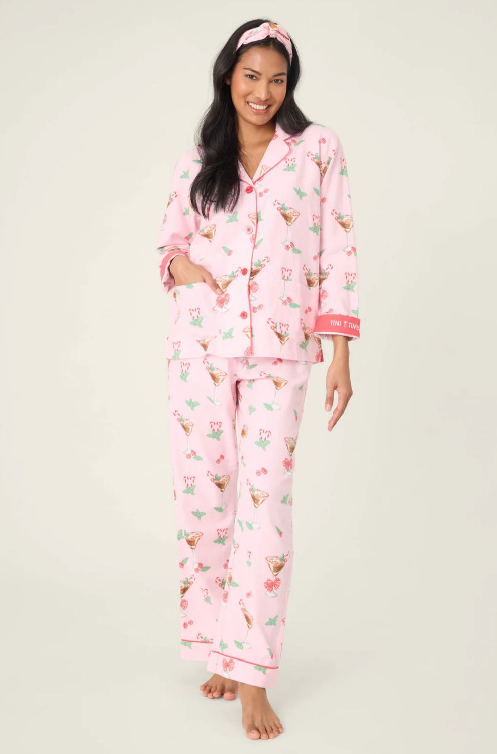 Tini Time Drink Print 3-Piece Flannel PJ Set Ballet Pink
