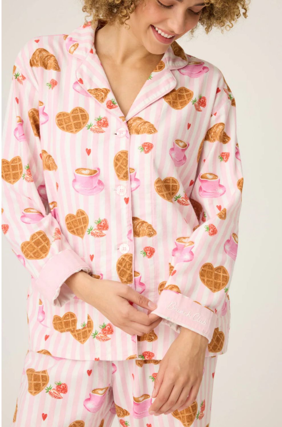 Brunch Club Breakfast 3-Piece Flannel PJ Set Pink