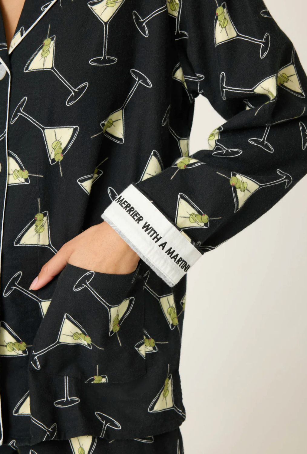 Merrier With A Martini 3-Piece Flannel PJ Set Black