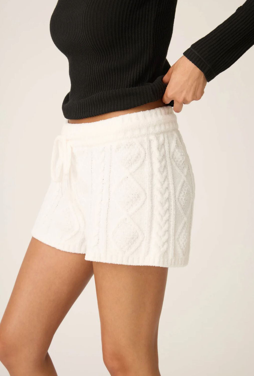 Chenille Cable Knit Shorts Ivory