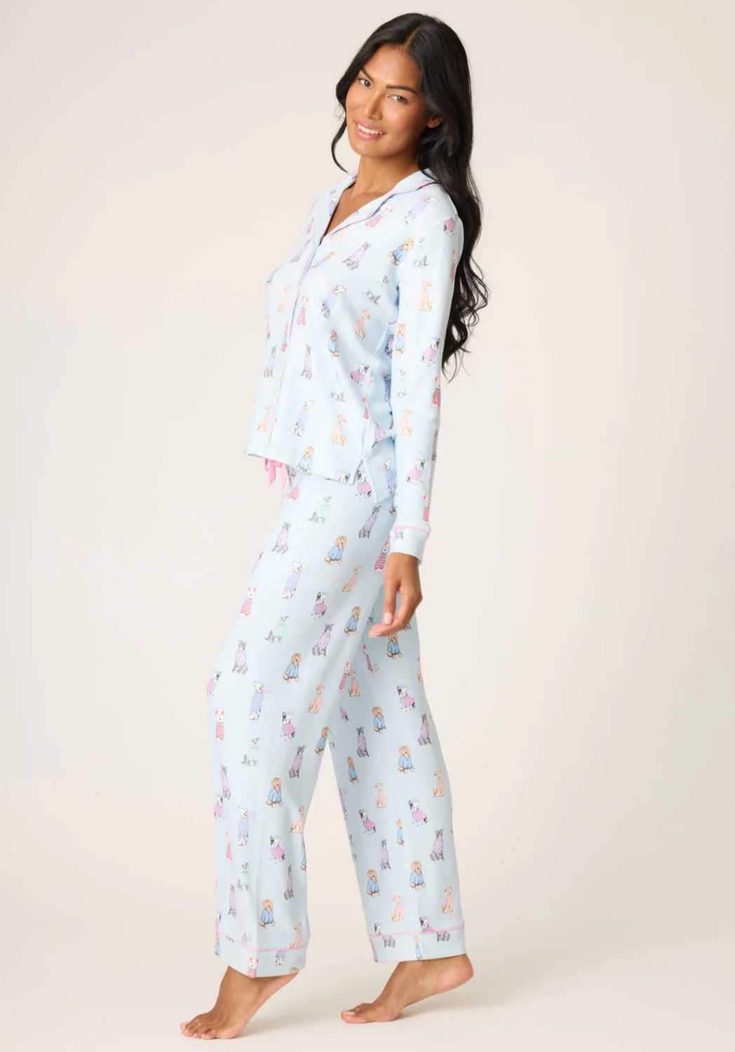 Doggone Cold Dog Print Pointelle PJ Set Blue Haze