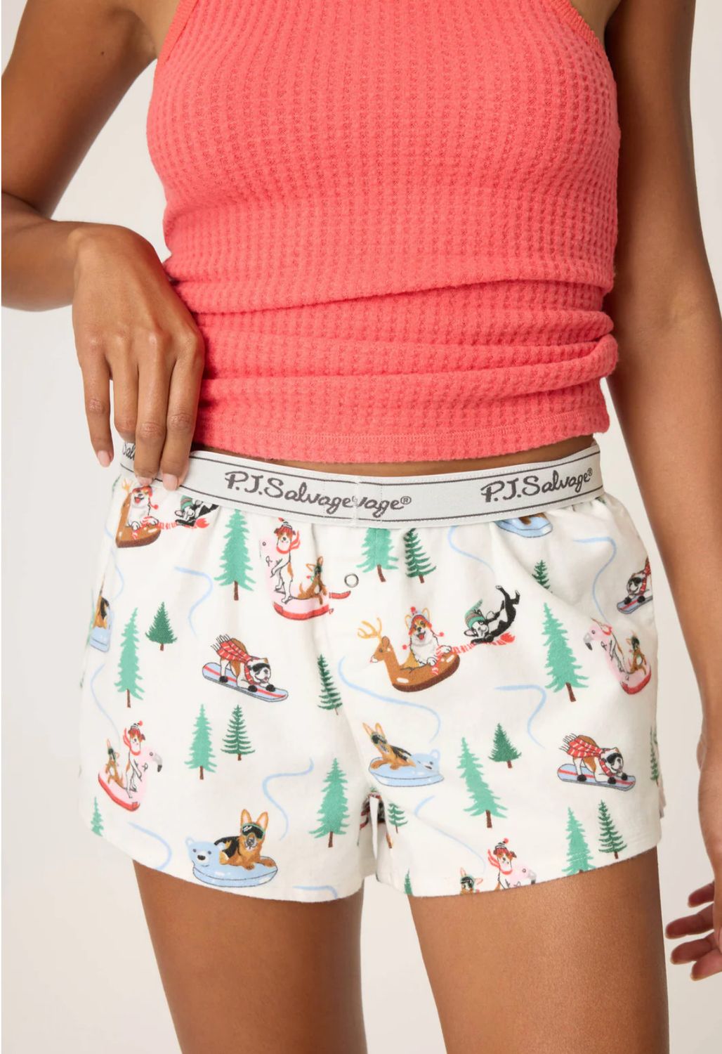 Sleigh All Day Winter Print Flannel Shorts White