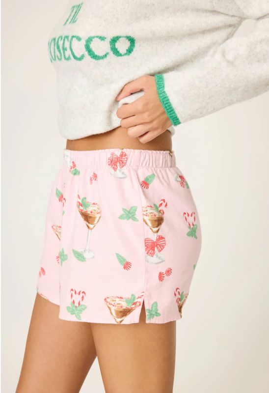 Tini Time Drink Print Flannel Shorts Ballet Pink