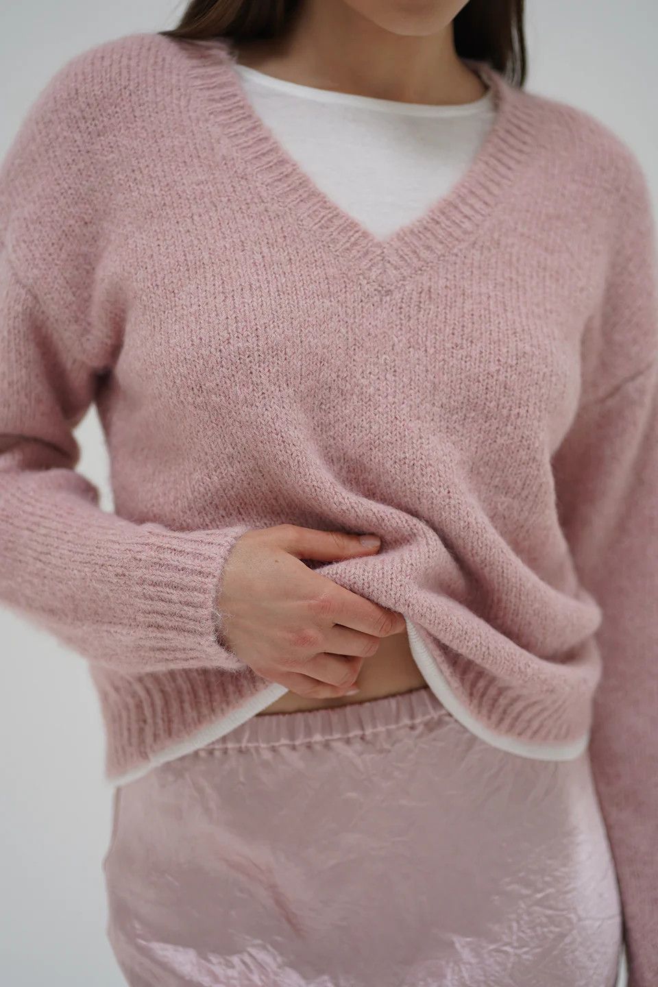 Sienna Fuzzy Double Layer Sweater Ballet Pink/Ivory