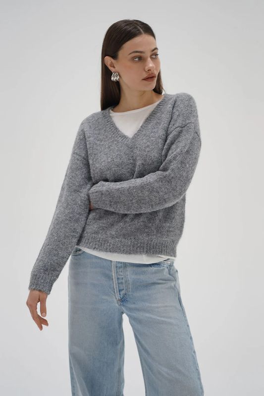 Sienna Fuzzy Double Layer Sweater Shadow Grey/Ivory