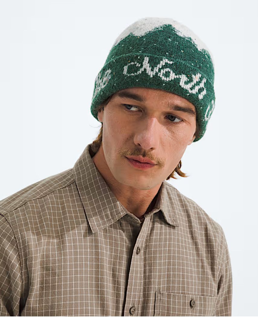 Cabin Mountainscape Beanie Hunter Green White