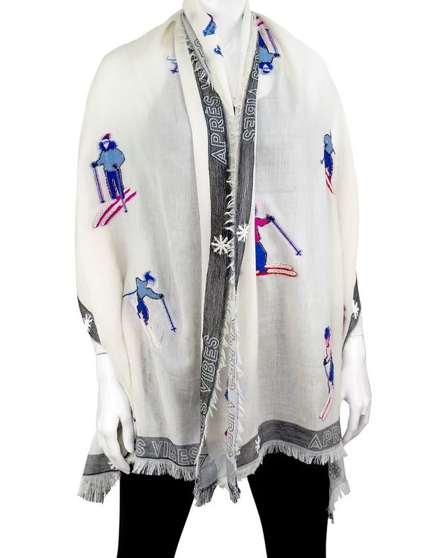 Apres Ski Woven Scarf  with Sequin Skiers Multi
