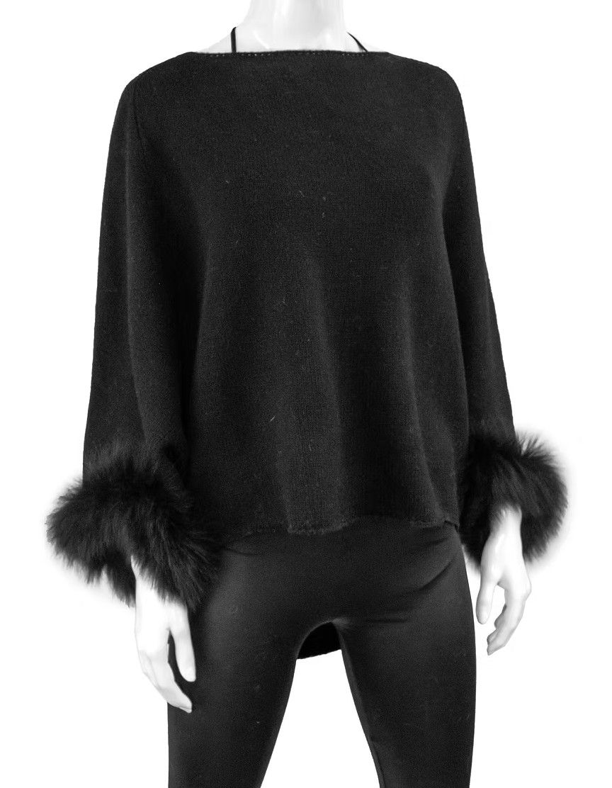 Knit Poncho with Lurex and Fox Fur Black