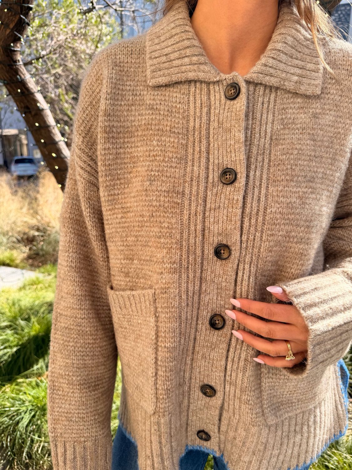 Collared Cardigan Sweater Taupe