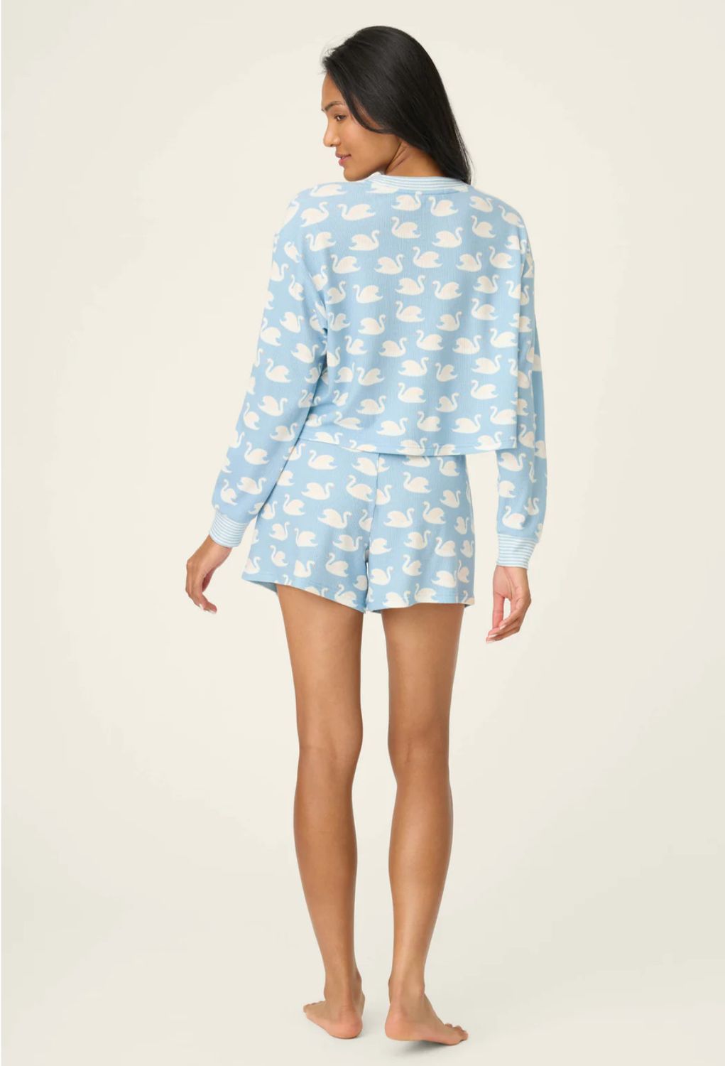 Boyfriend Boxer Swans-A-Swimming PJ Short Set Angel Blue