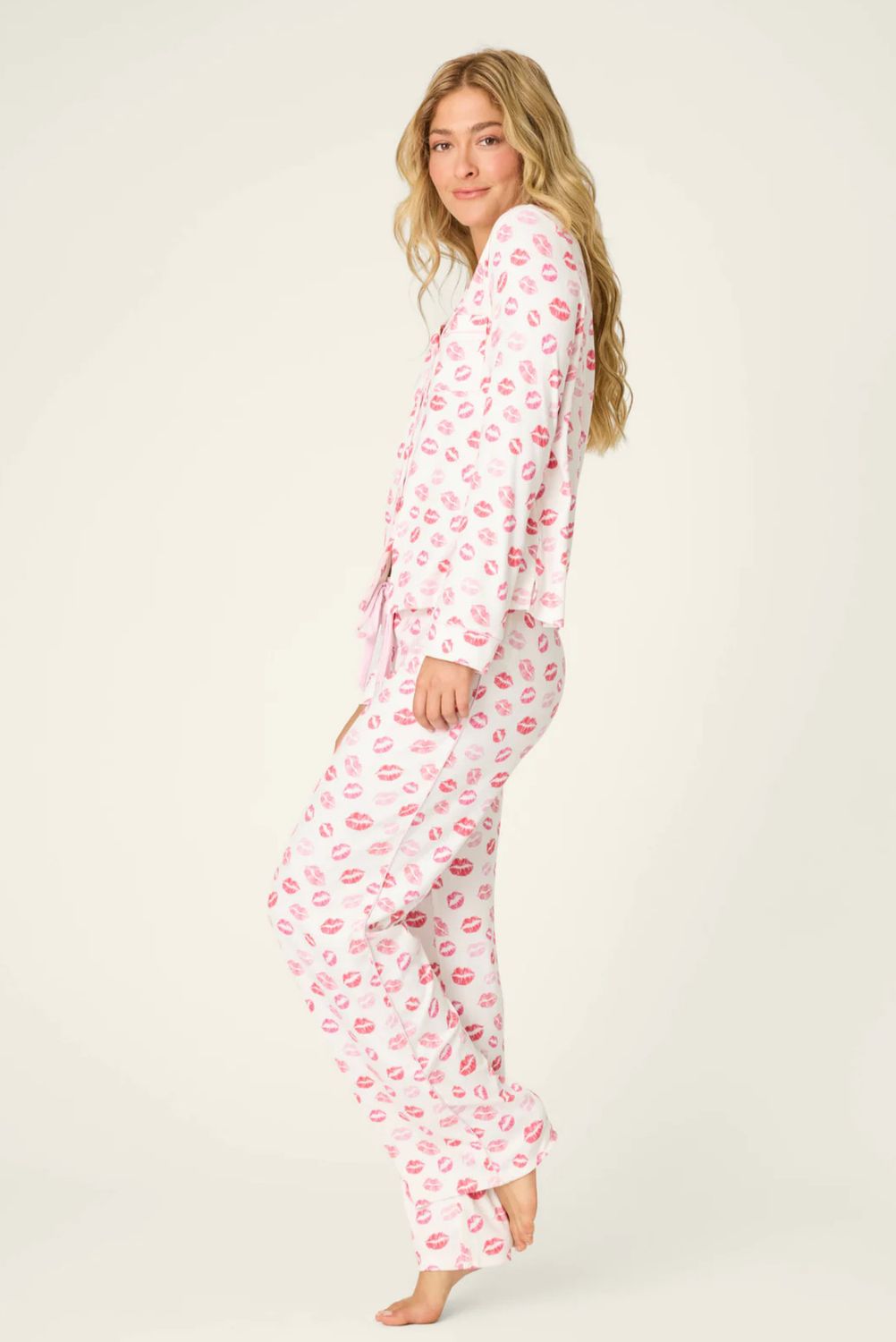 Valentine's Day Kisses Print 3-Piece PJ Set Ivory