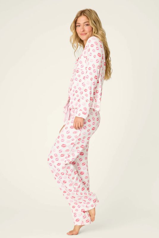 Valentine's Day Kisses Print 3-Piece PJ Set Ivory