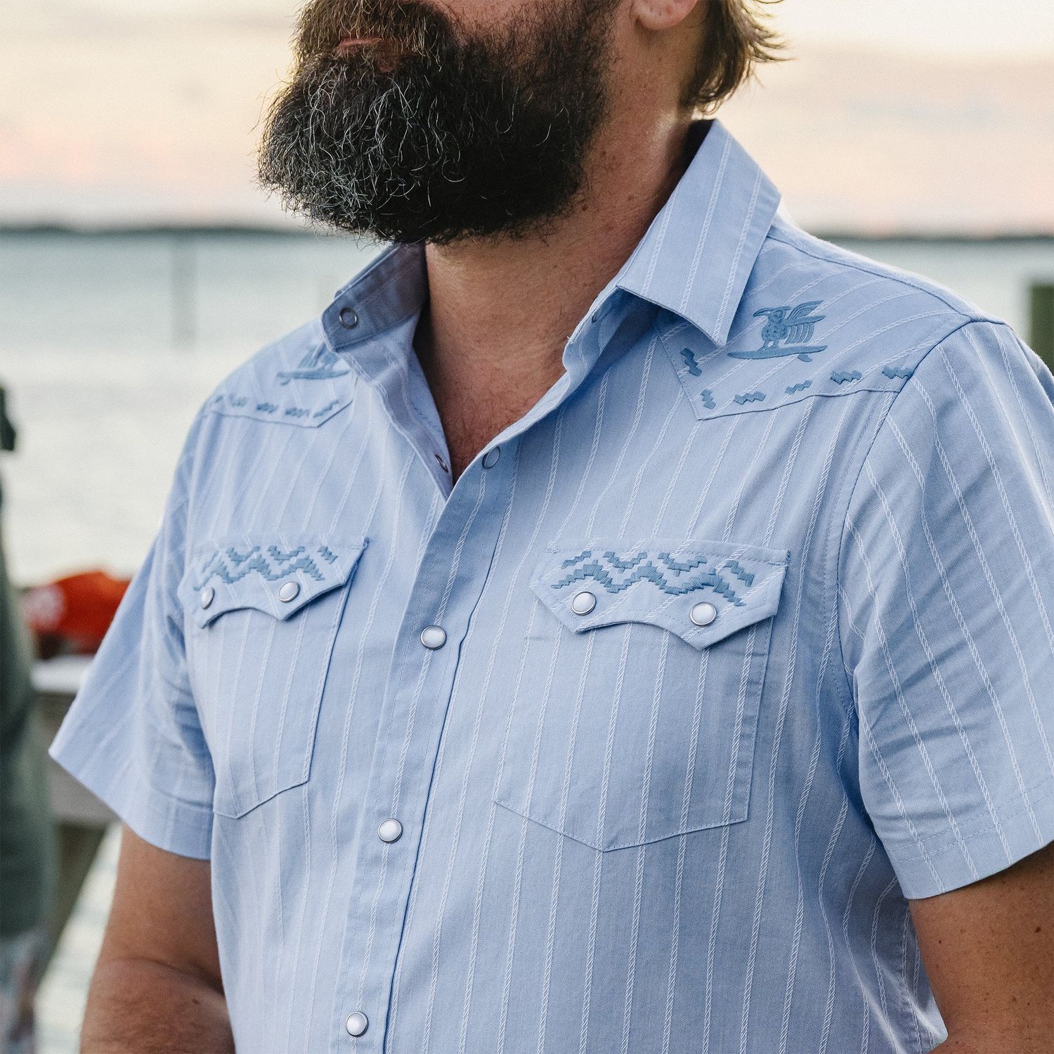 Crosscut Deluxe Snapshirt Surfbird: Sky Oxford Dobby