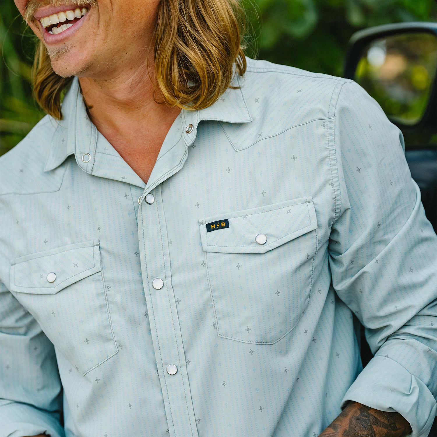 H Bar B Tech Longsleeve Supernova Stripe: Ash Blue