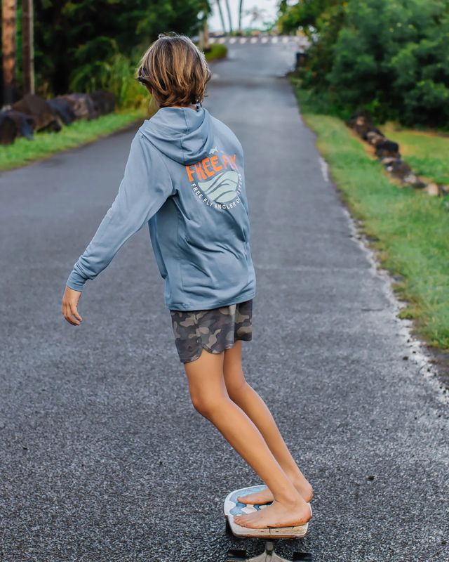 Youth Bamboo Shade Graphic Hoodie Born To Roam Pacific Blue