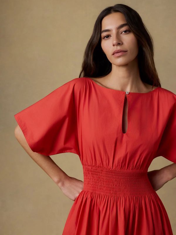 Coastal Poplin Elia Smocked Dress - Poppy Red
