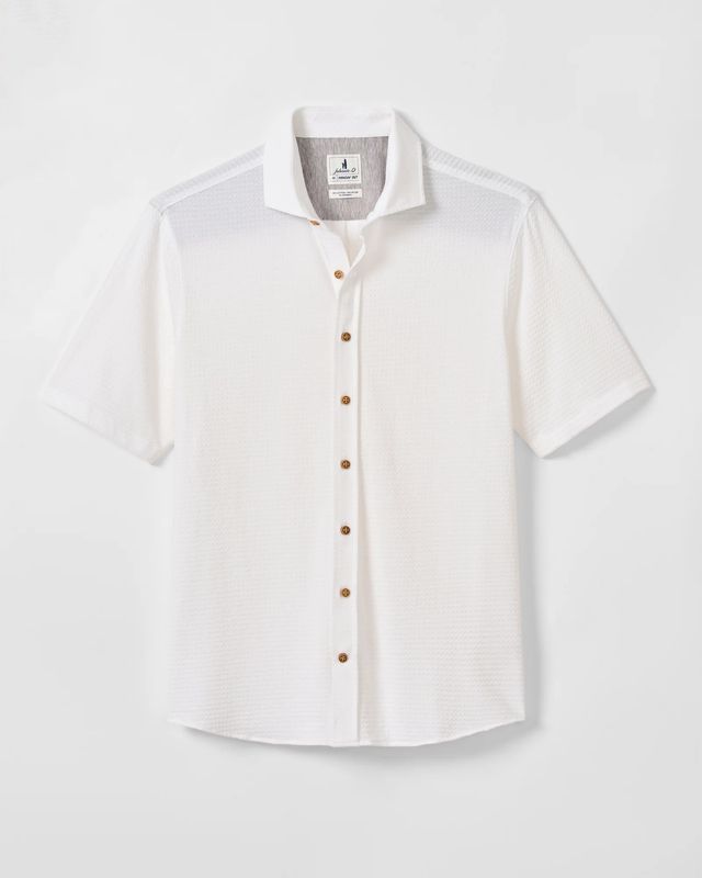 Surfsucker Knit Short Sleeve Button Down Shirt White