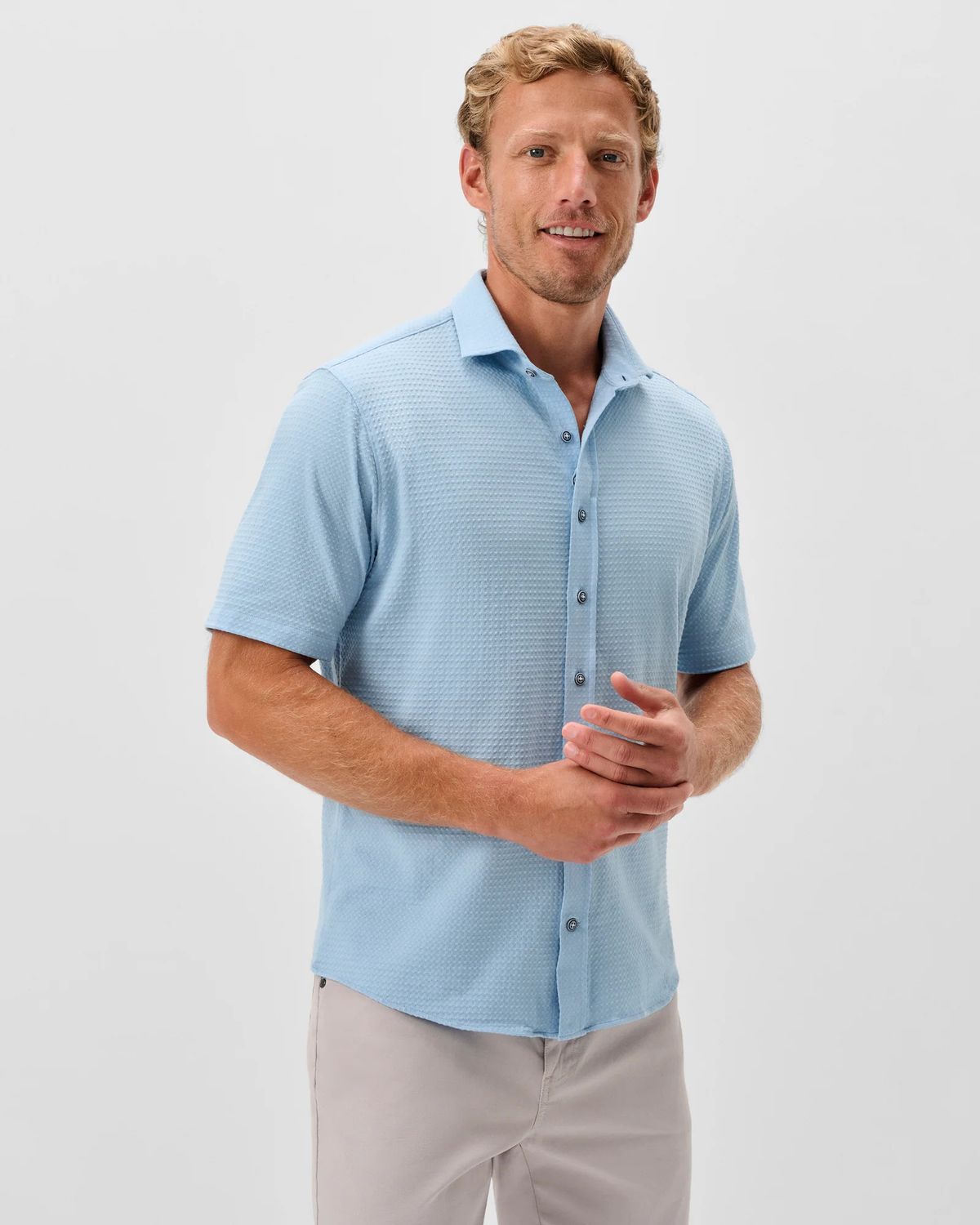 Surfsucker Knit Short Sleeve Button Down Shirt Big Sky