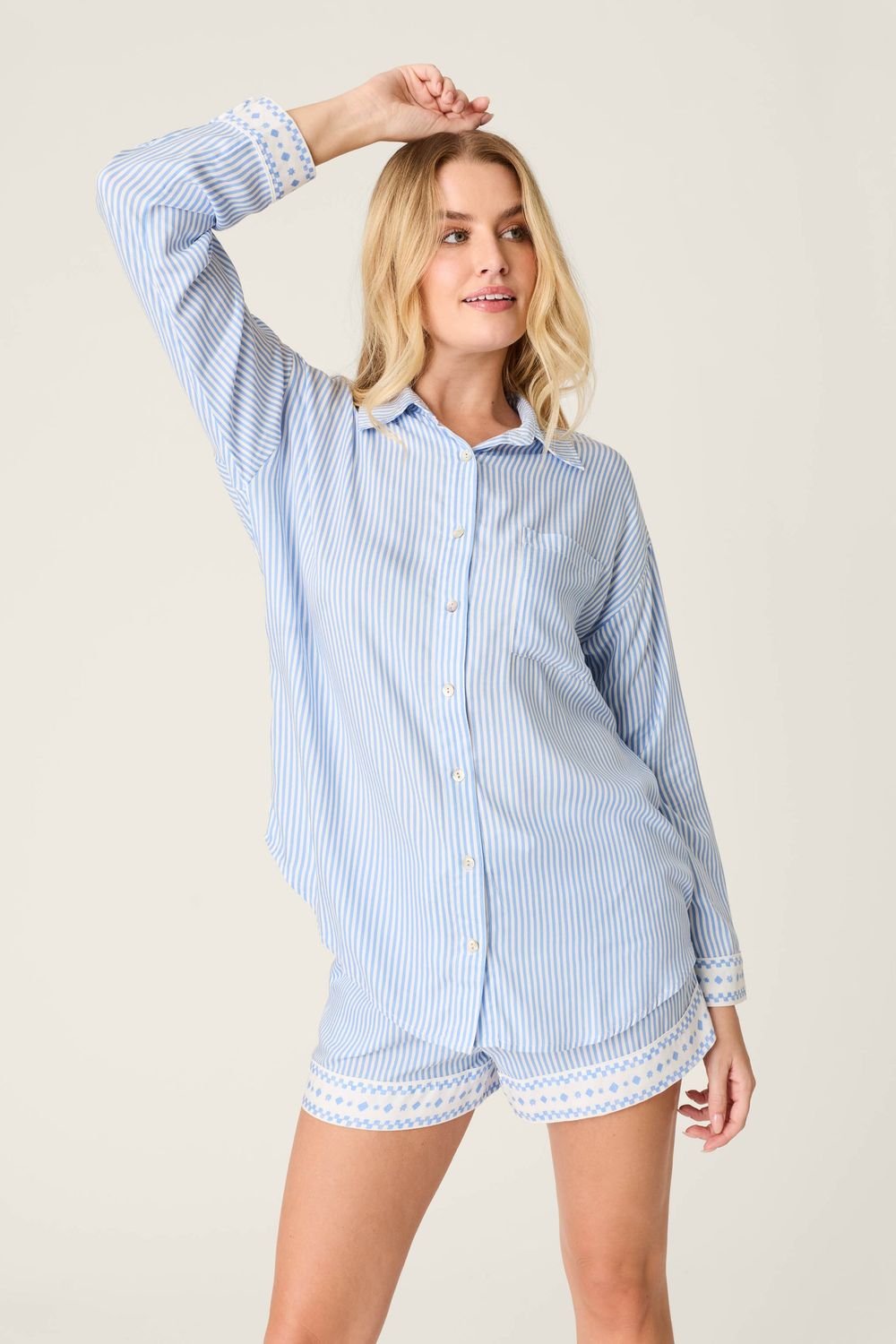 Frutta Fresca Striped Short Lounge Set: Cornflower