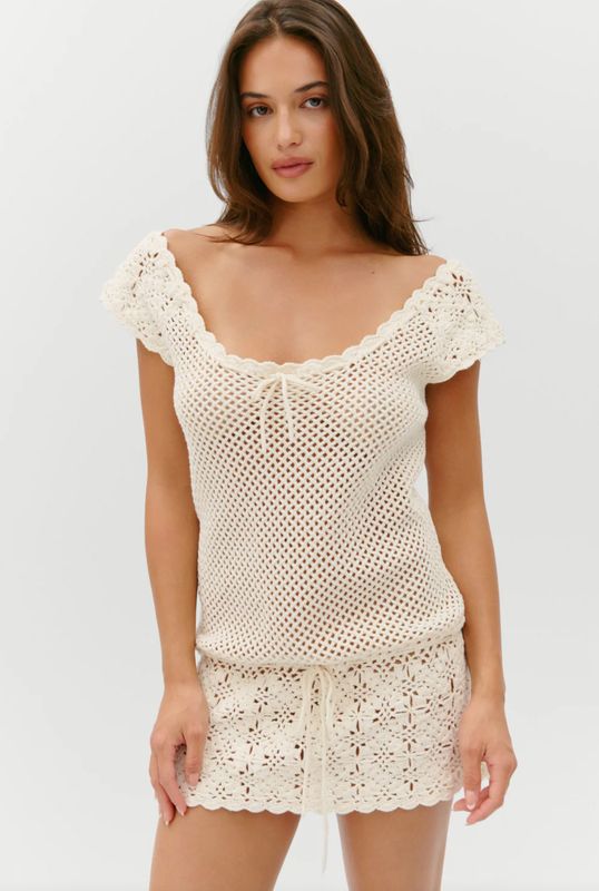 Moss Crochet Mini Dress Sand Dollar