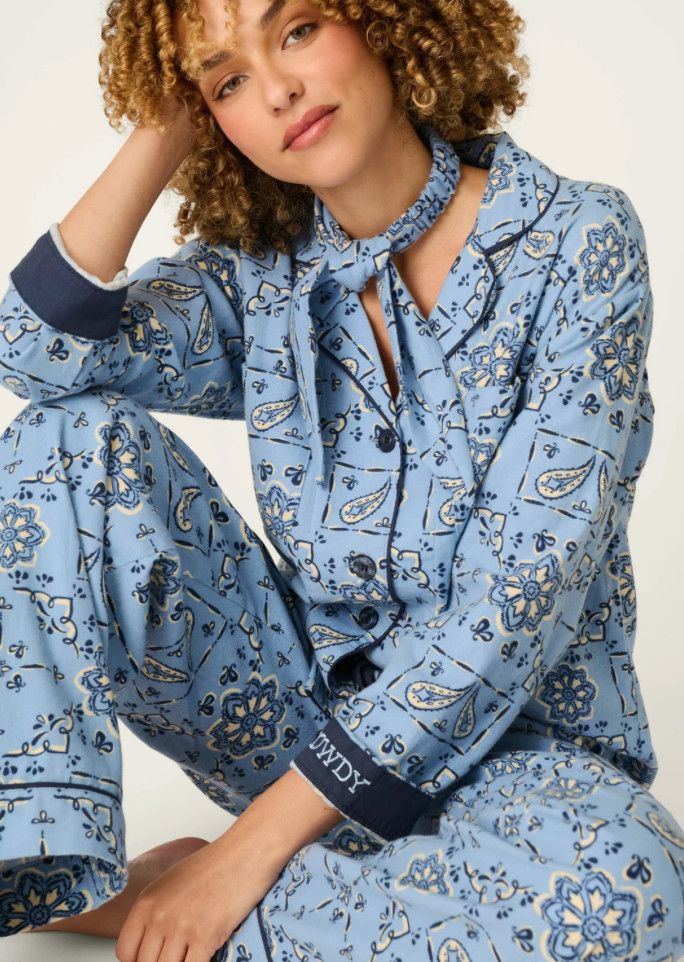 Classic Paisley Bandana Print 3-Piece Long Sleeve Flannel PJ Set