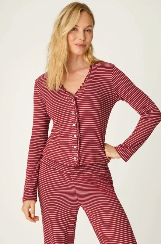 Pretty Stripes Dark Wine Pointelle Cardigan