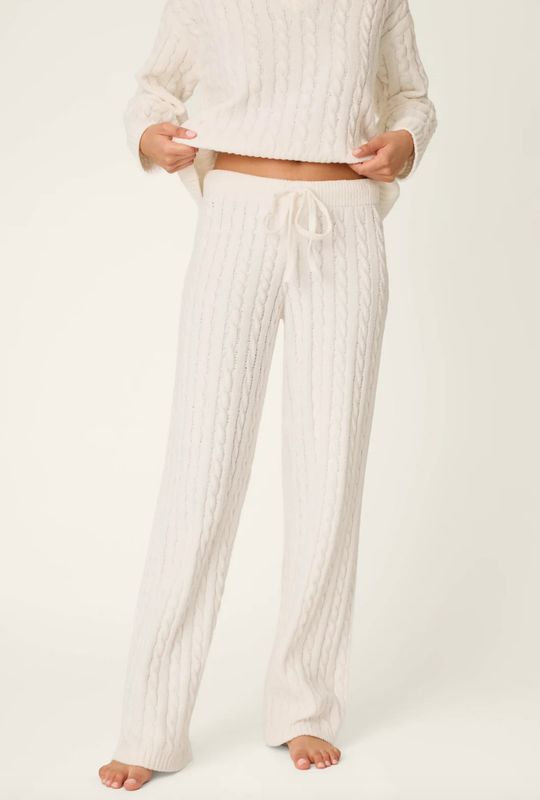 Cozy Chenille Cable Knit Ivory Lounge Pants
