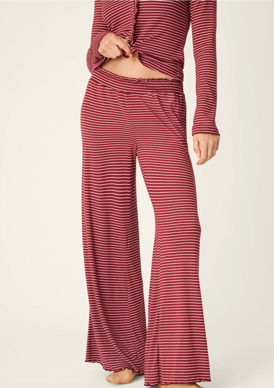 Pretty Stripes Dark Wine Pointelle Pajama Pants 
