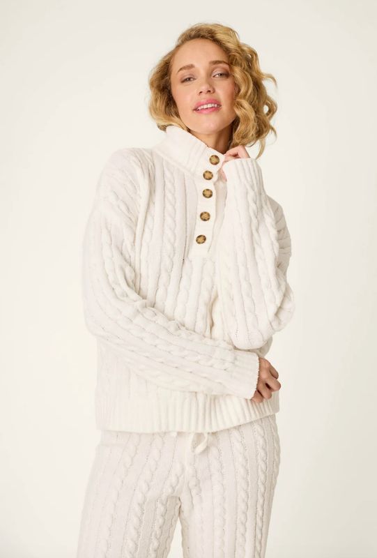 Chenille Cable Knit Ivory Pullover