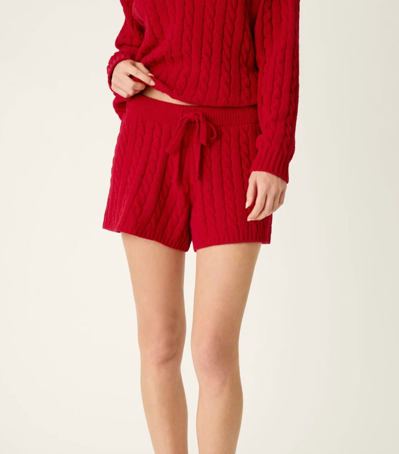 Cozy Chenille Cable Knit Red Lounge Shorts Jester Red