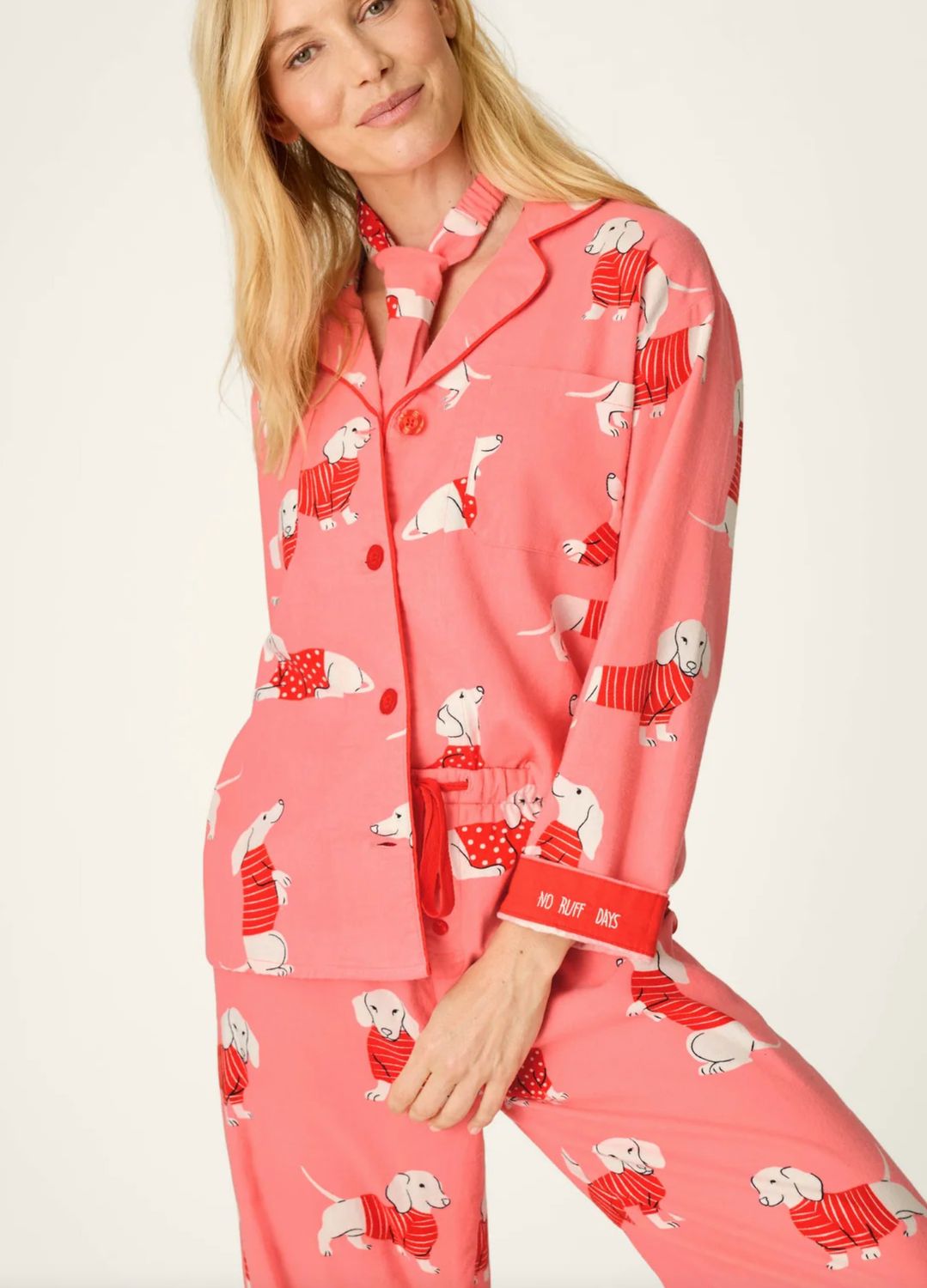 Dachshund Print 3-Piece Flannel PJ Set