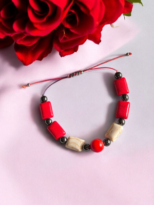 Bransoletka z agatem wężowym czerwonym, howlitem i hematytem