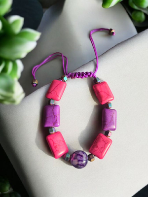 Bransoletka z agatem wężowym fioletowym, howlitem i hematytem