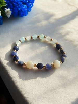 Bransoletka z sodalitem, akwamarynem i kamieniem księżycowym