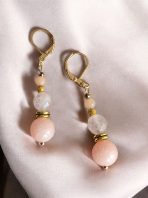 Kolczyki z jadeitem, kwarcem różowym i awenturynem różowym