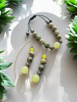 Komplet z jadeitami zielonymi