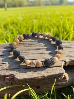 Bransoletka z lawą wulkaniczną i jaspisem obrazkowym