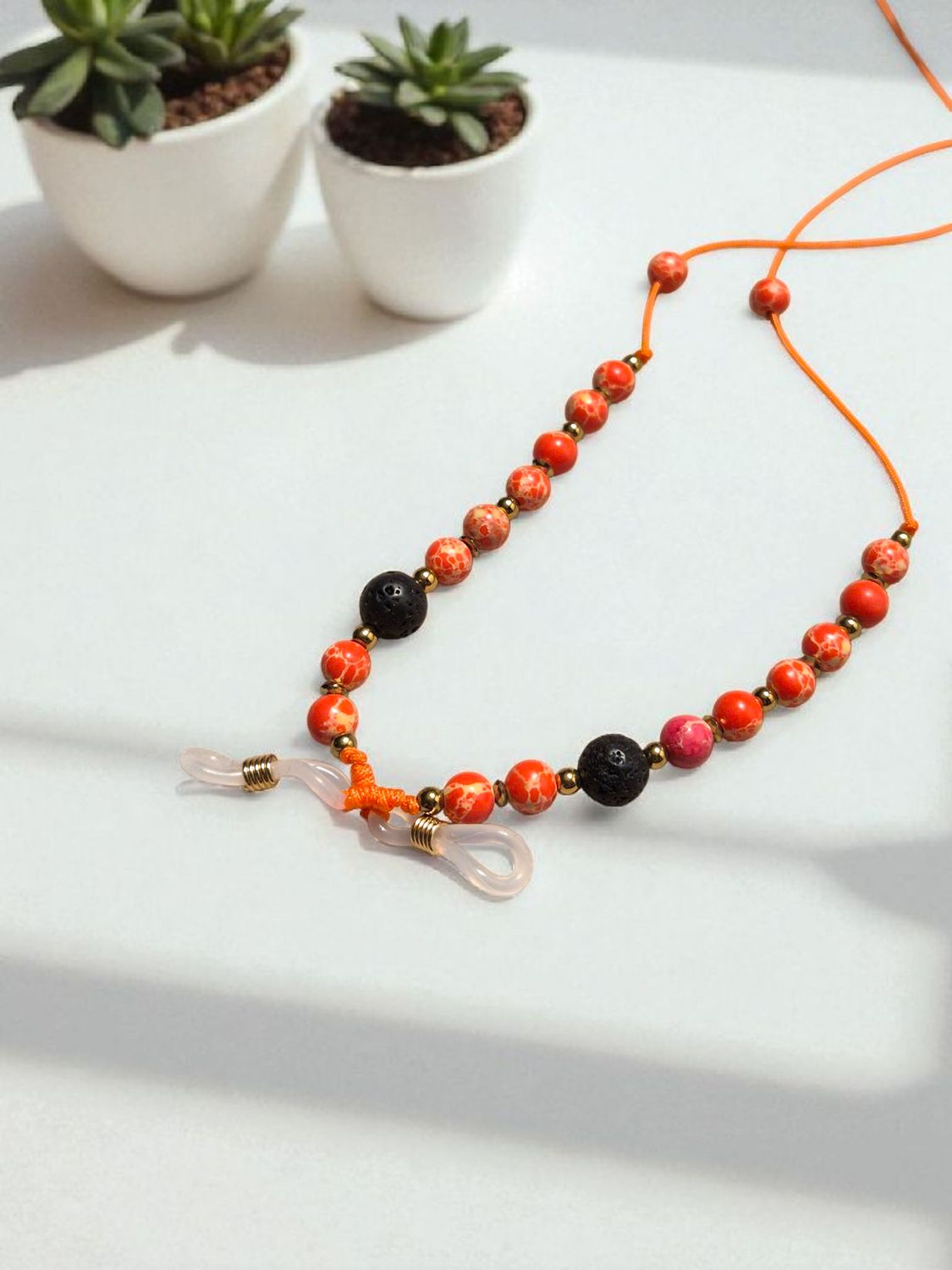 Sznureczek do okularów z jaspisem pomarańczowym