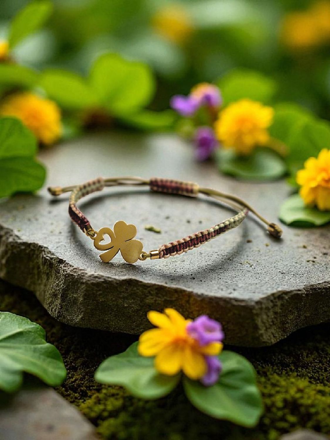 Bransoletka pleciona ze złotą koniczną brązowa