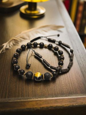 Bransoletka z tygrysim okiem i lawą wulkaniczną