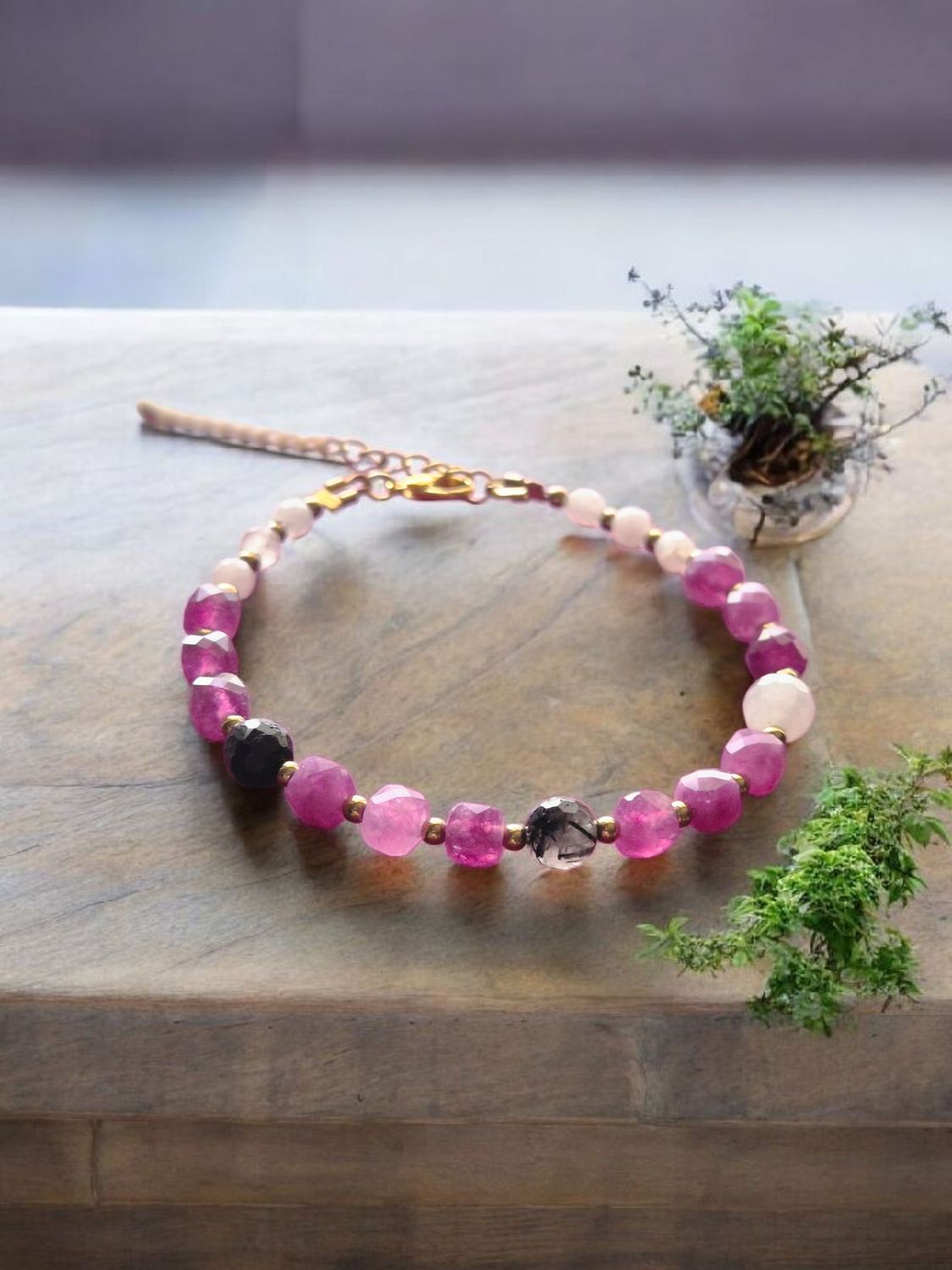 Bransoletka z kwarcem różowym i fioletowym