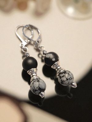 Kolczyki z obsydianem śnieżnym